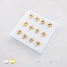 FLOWER MULTI CZ MARQUISE LEAF POLISH 316L SURGICAL STEEL L-SHAPE NOSE BOX